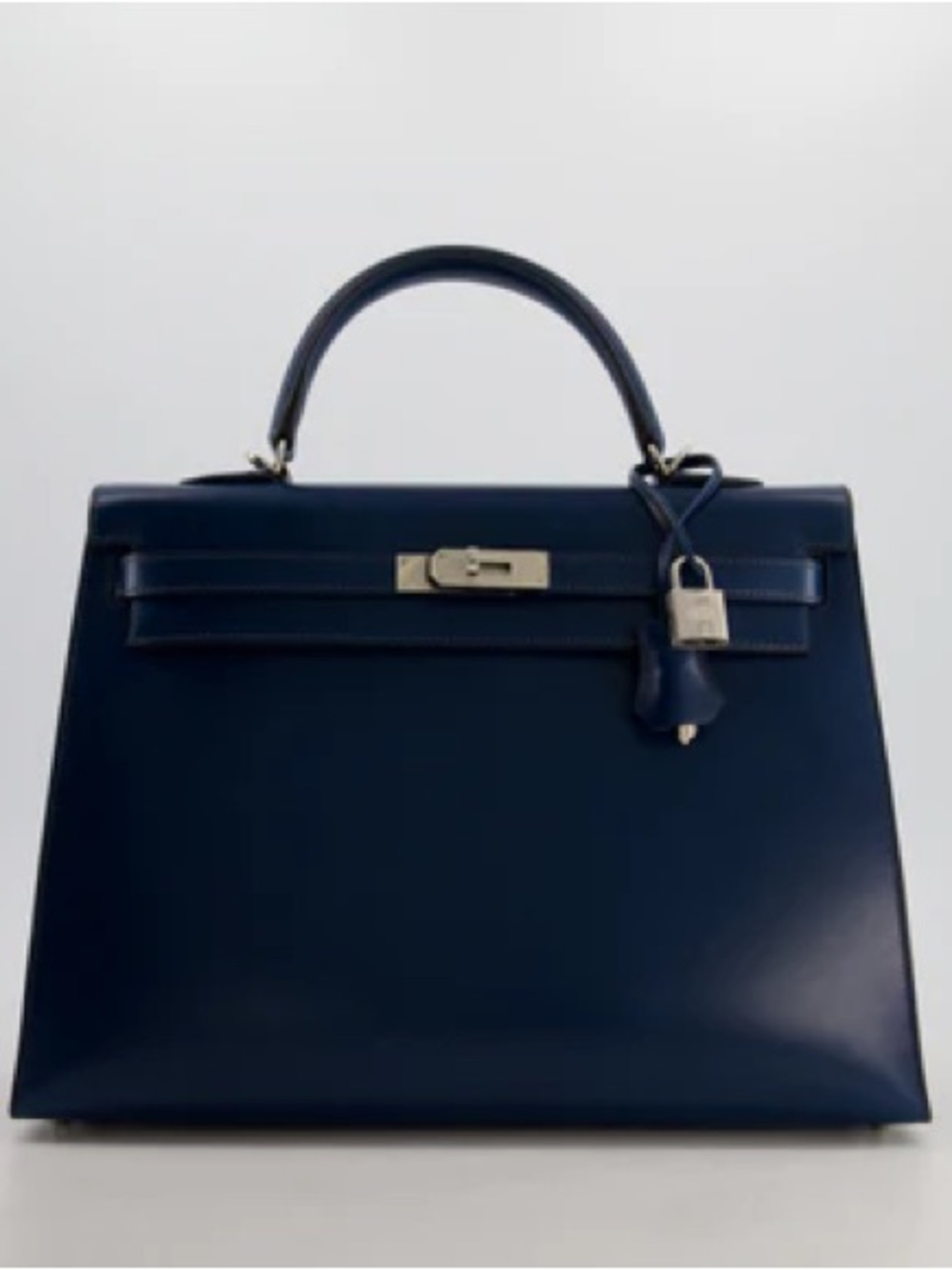 Bleu saphir Kelly 35 PHW domestic box calfskin navy briefcase bag sellier USED